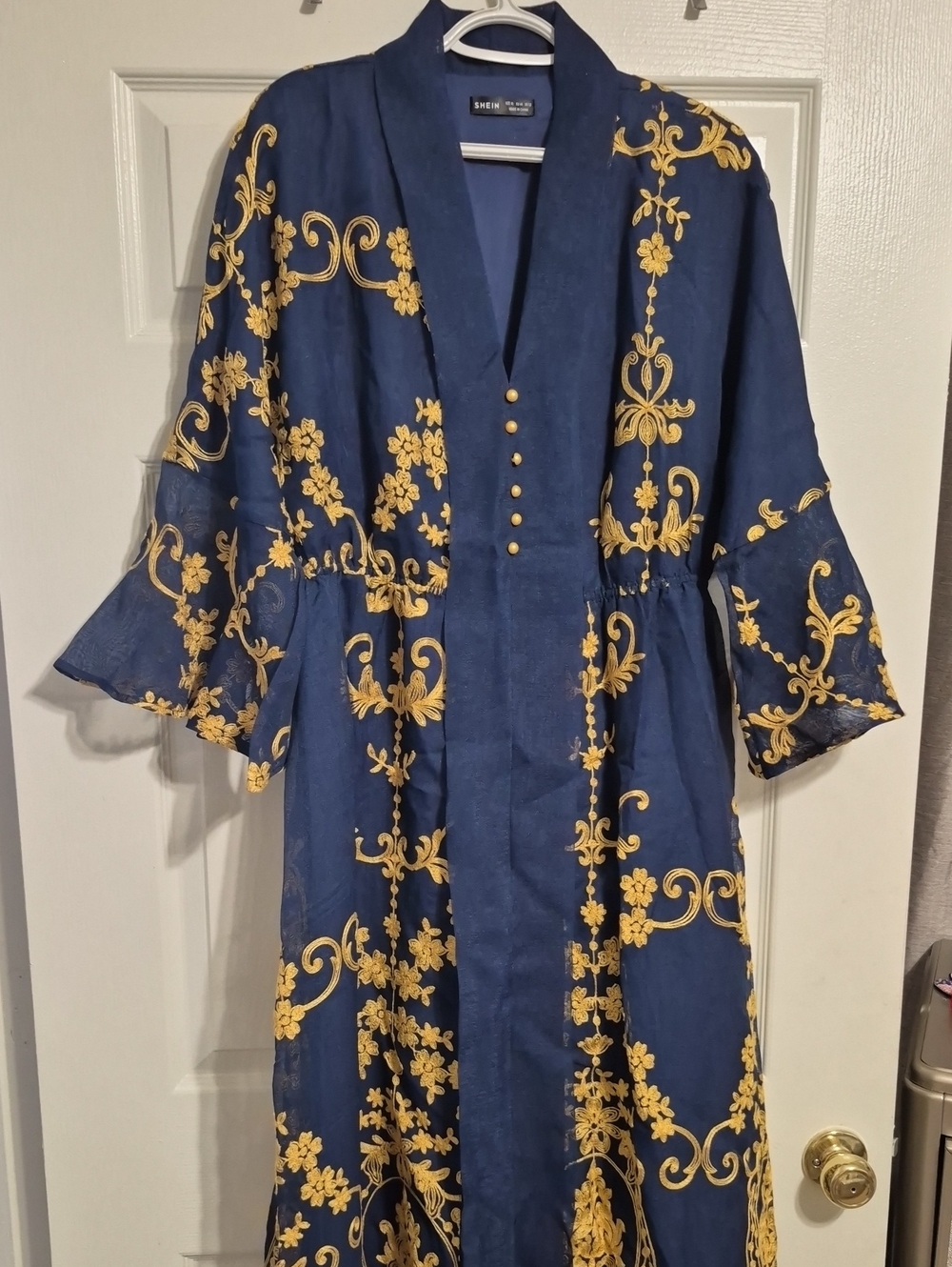 SHEIN Navy and Yellow Floral Scroll Maxi Dress